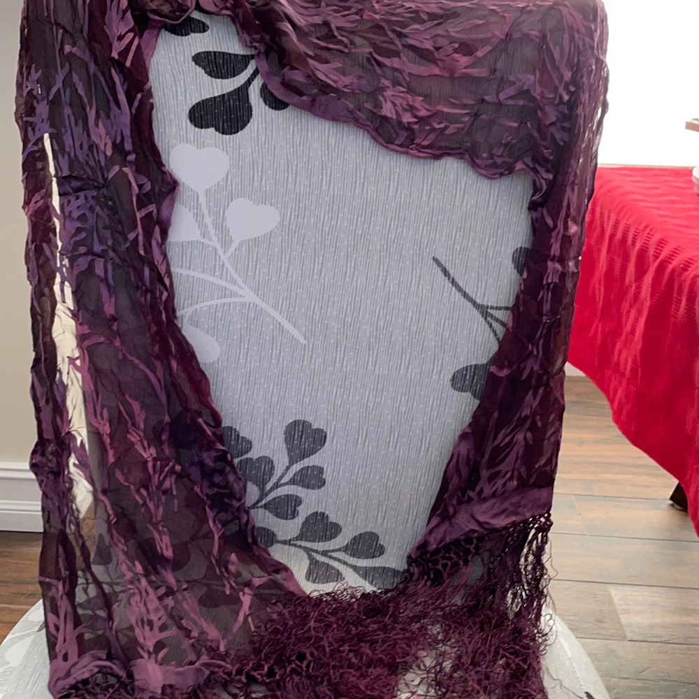 Shawl sheer plum color with fringe